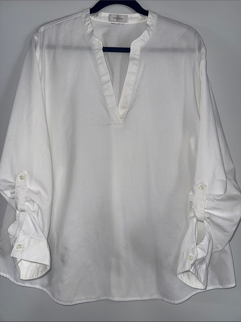 Van Heusen White Split-Neck Roll-Tab Blouse
